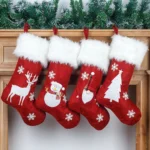 Christmas Large Red Stocking Gift Bag with Lights – Embroidered Christmas Decor for Fireplace, Candy Bag, and Christmas Tree Pendant