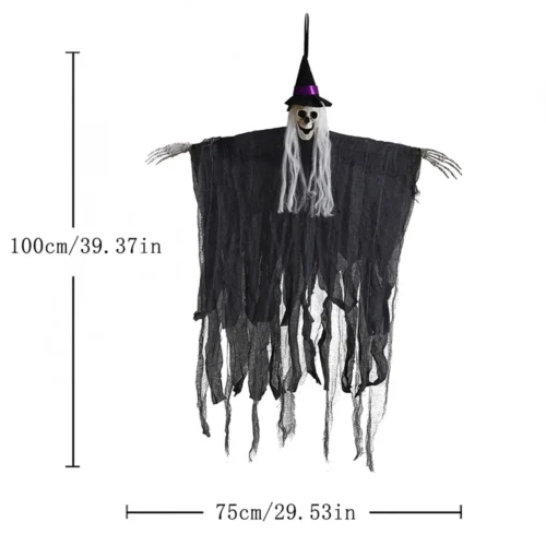 Hooded Skeleton Hanging Ghost Decoration – Halloween Party Haunted House Scene Props - Image 3