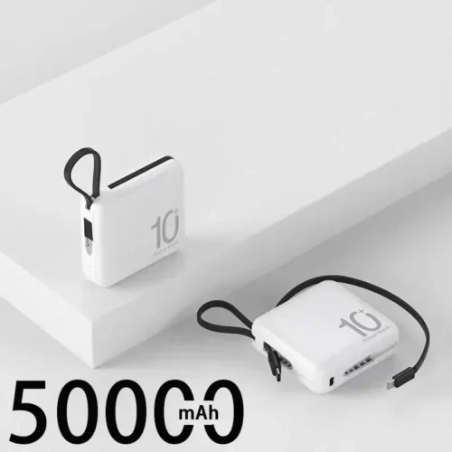 Mini Power Bank with Built-In Cord - Portable Compact 10000mAh External Battery for Fast Charging | Mobile Phone Accessories