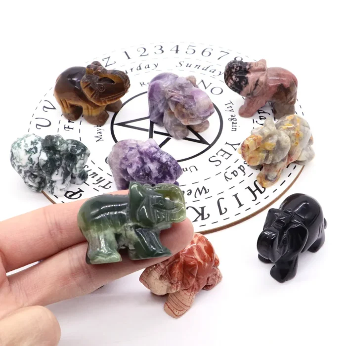 1.5" Elephant Statue - Natural Crystal Rose Quartz, Amethyst, Obsidian Carved Animal Figurines | Home Decor Craft