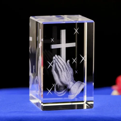 3D K9 Crystal Cube – Christian Jesus Cross & Virgin Mary Figurine, Laser Engraved Home Decor & Religious Gifts for Women - Image 9