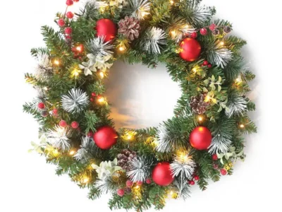 30cm LED Christmas Wreath Artificial Pinecone Red Berry Garland Christmas Hanging Ornaments Front Door Wall Decorations