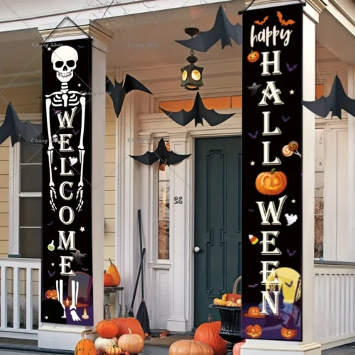 Halloween Hanging Door Curtain Banner – Pumpkin and Ghost Happy Halloween Decorations