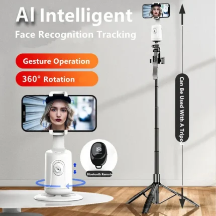 Auto Face Tracking Tripod - 360° Rotation Smart Phone Camera Mount for iPhone & Android | Intelligent Tracking Holder for Live Streaming & Vlogging