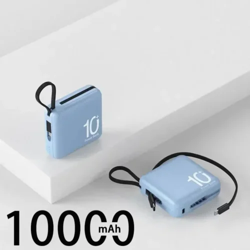 Mini Power Bank with Built-In Cord - Portable Compact 10000mAh External Battery for Fast Charging | Mobile Phone Accessories