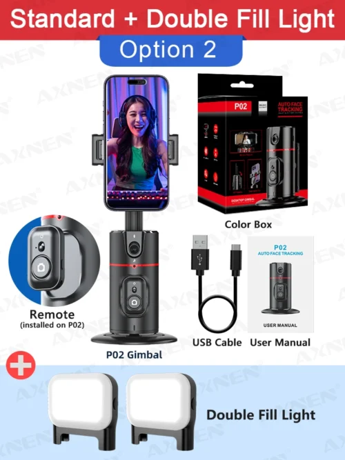 P02 360° Rotation Gimbal Stabilizer, Follow-up Selfie Desktop Face Tracking Gimbal with Remote Control - Image 6