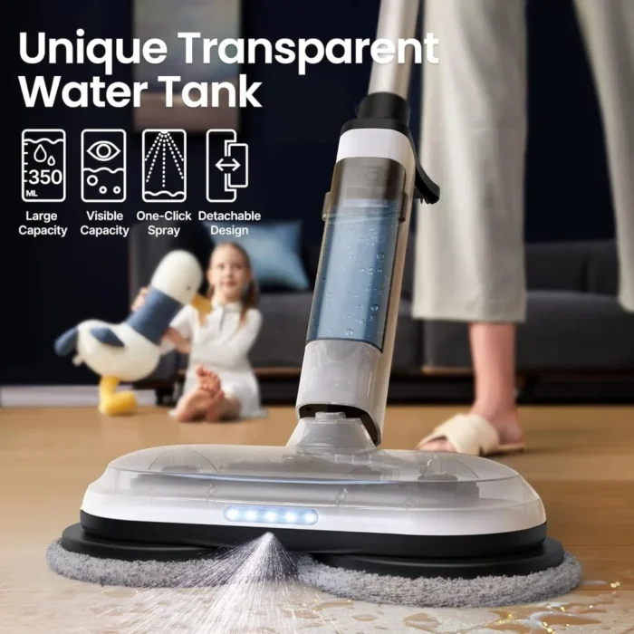 Cordless Electric Mop – Dual Motor Electric Rotary Mop with Detachable Water Tank, LED Headlights, and Laminated Panel