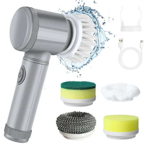 Powerful Electric Spin Scrubber – 5 Brush Heads, USB Charging, for Bathroom & Kitchen