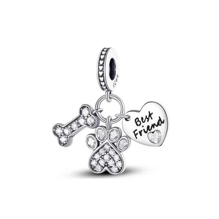 New 925 Sterling Silver "Friend Dog Mom Woof" Pet Charm - DIY Dangle Beads | Fits Original Pandora Bracelet | Fashionable Women's Jewelry