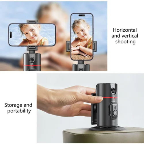 360 Degree Tracking Phone Holder, Foldable Stand with 360° Surround Shooting