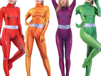 Totally Spies Cosplay Bodysuit for Adults & Kids – Clover Ewing, Samantha Simpson, and Alexandra Jumpsuits for Halloween