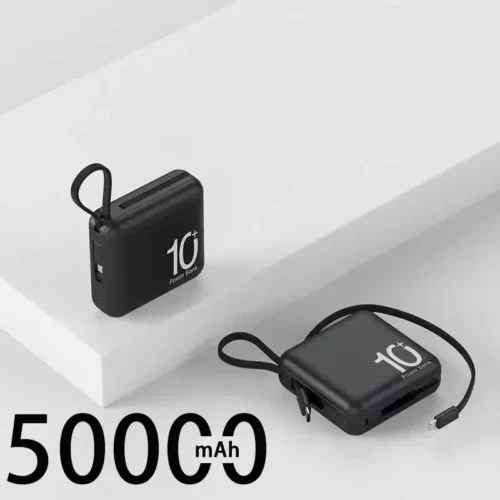 Mini Power Bank with Built-In Cord - Portable Compact 10000mAh External Battery for Fast Charging | Mobile Phone Accessories