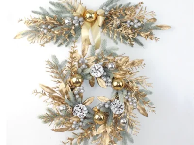 Artificial Christmas Wreath – Rattan Golden Garland for Front Door, Wall Hanging, & Indoor/Outdoor Decor