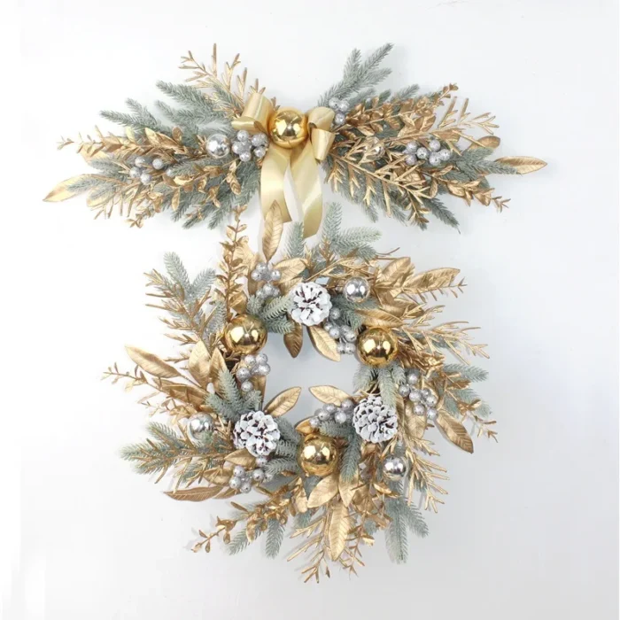 Artificial Christmas Wreath – Rattan Golden Garland for Front Door, Wall Hanging, & Indoor/Outdoor Decor