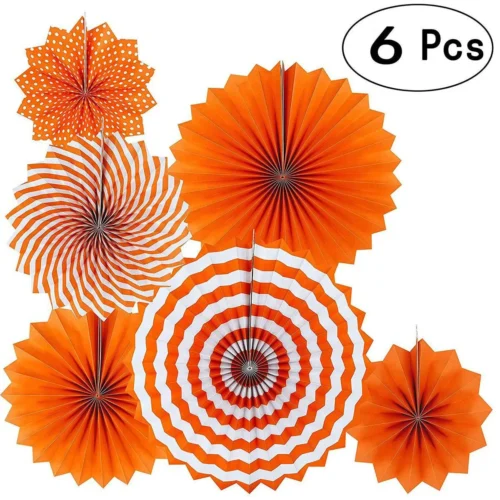 Black and Orange Hanging Paper Fans – Party Decorations - Image 3
