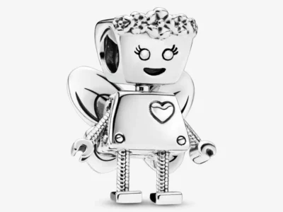 Genuine 925 Sterling Silver "Cute Bella Bot" Charm - A Big Heart and Robot Bead | Fits Pandora Bracelet & Necklace | DIY Jewelry