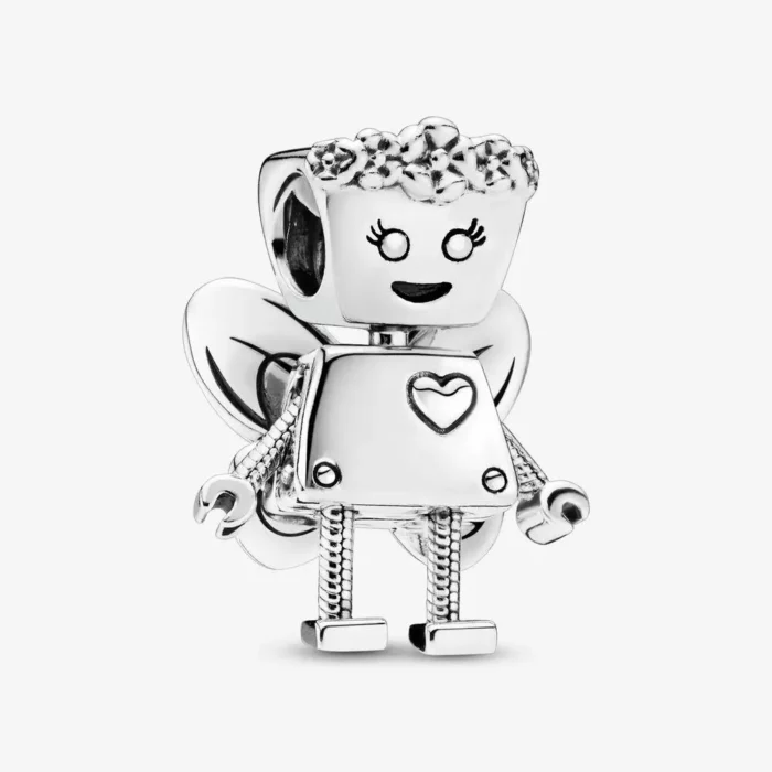 Genuine 925 Sterling Silver "Cute Bella Bot" Charm - A Big Heart and Robot Bead | Fits Pandora Bracelet & Necklace | DIY Jewelry