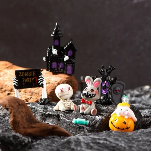 Miniature Pumpkin Skeleton Mummy Skull Figurines – Micro Landscape Ornaments