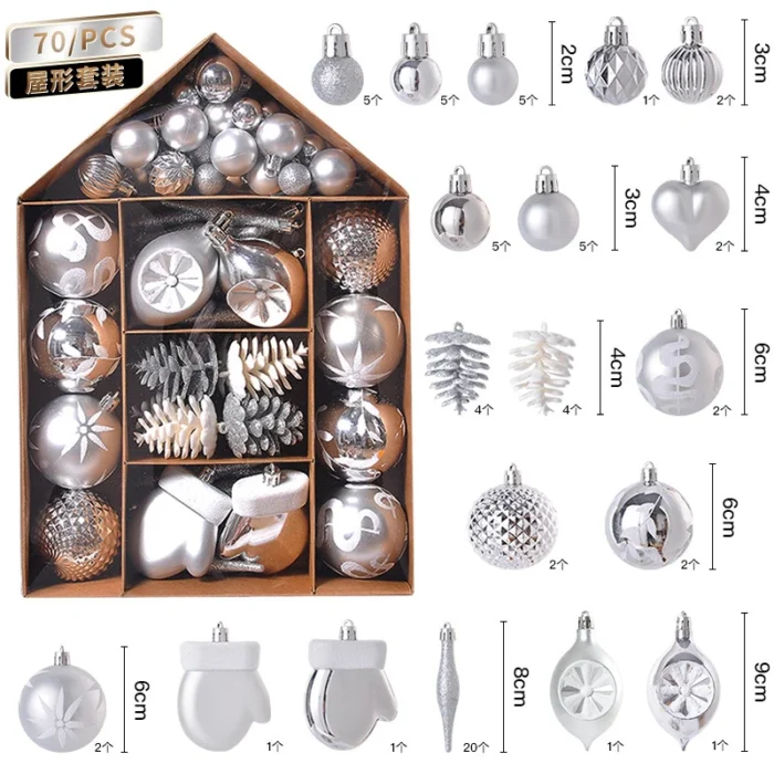 70pcs Christmas Ornaments – Boutique Ball Set for Christmas Tree, Home, Bedroom, & New Year Decoration