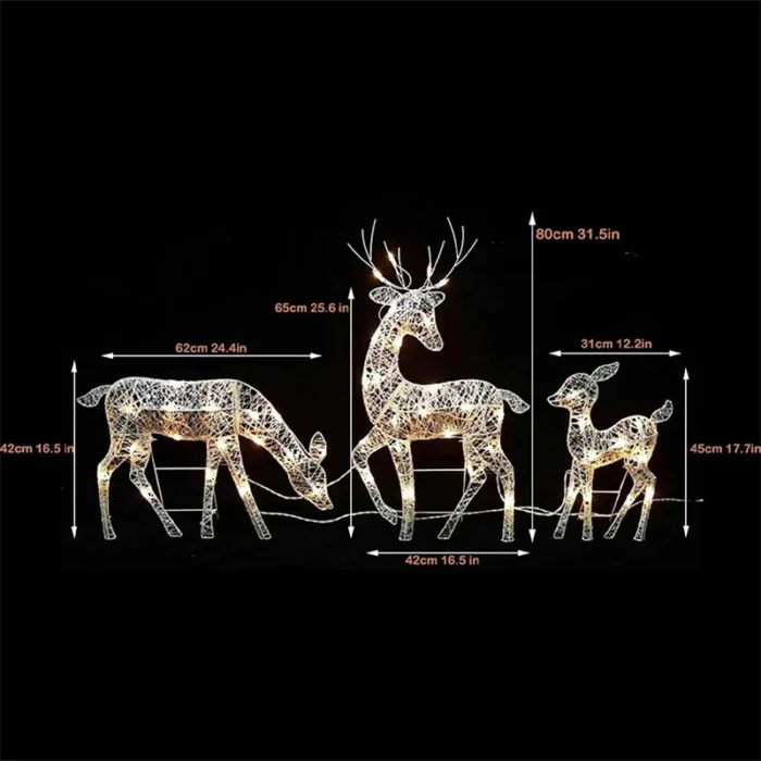 3-Piece Iron Art Elk Deer Christmas Decoration – LED Light Glowing Glitter Reindeer for Home and Outdoor Yard