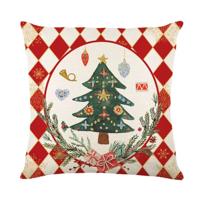 Linen Merry Christmas Pillow Cover – 45x45cm Throw Pillowcase for Winter, Home, Tree, Deer, & Sofa Decorations