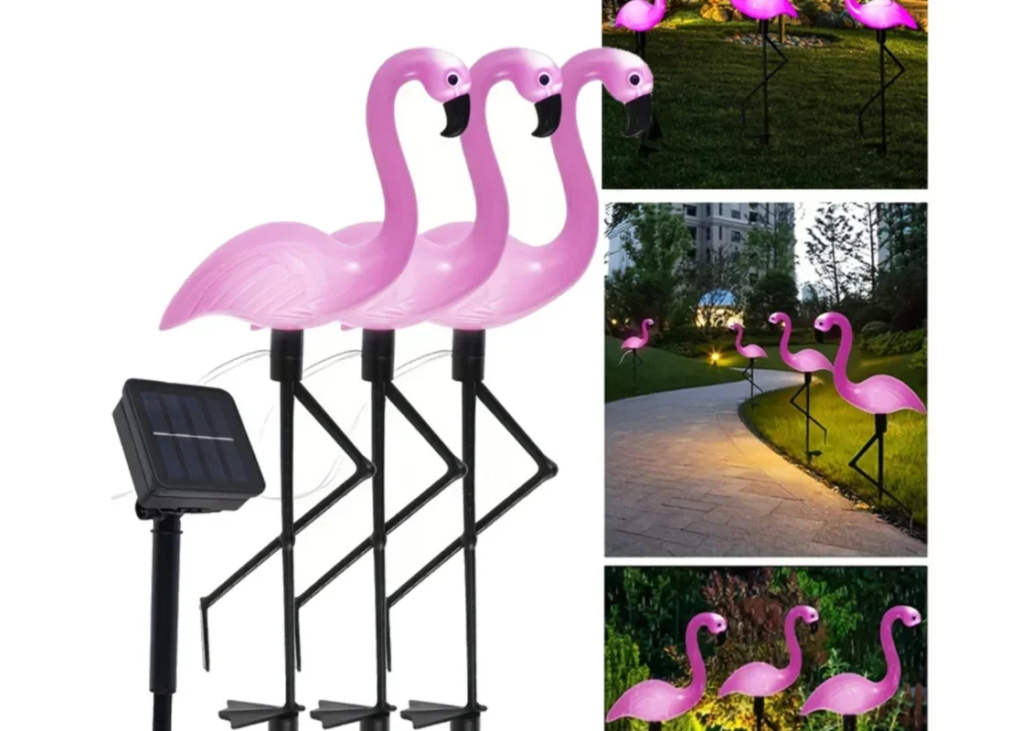 3PCS Solar Flamingo Ground Lamps - LED Outdoor Patio and Garden Decoration Lights