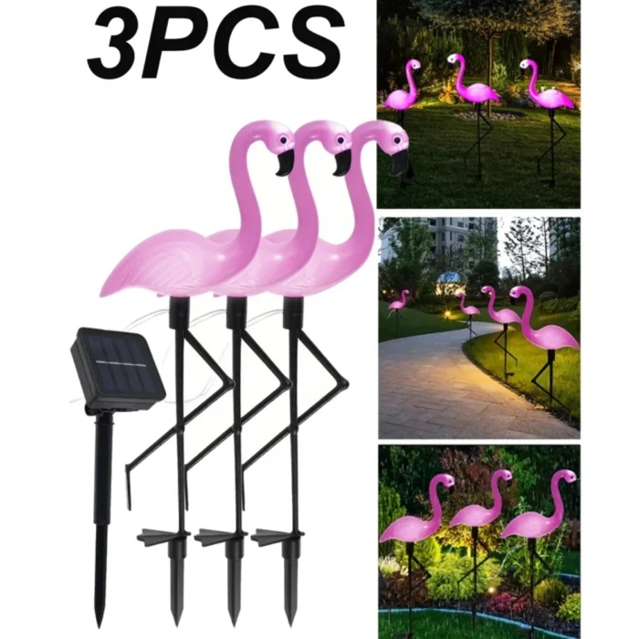 3PCS Solar Flamingo Ground Lamps - LED Outdoor Patio and Garden Decoration Lights