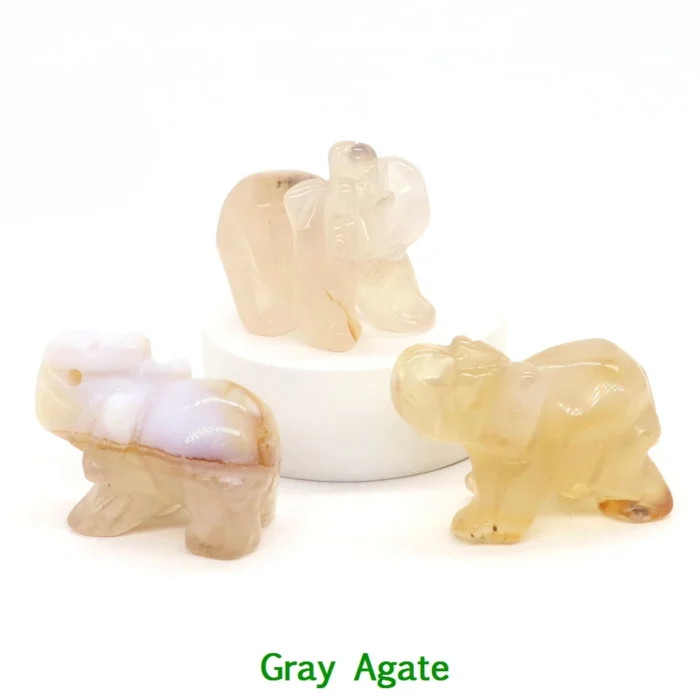 1.5" Elephant Statue - Natural Crystal Rose Quartz, Amethyst, Obsidian Carved Animal Figurines | Home Decor Craft