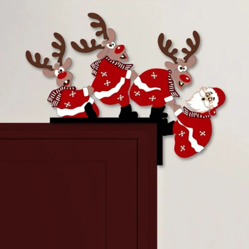 Santa Claus Christmas Green Monster Door Corner Decoration DIY Stitching Creatives Home Decor Funny Grinch Decorations