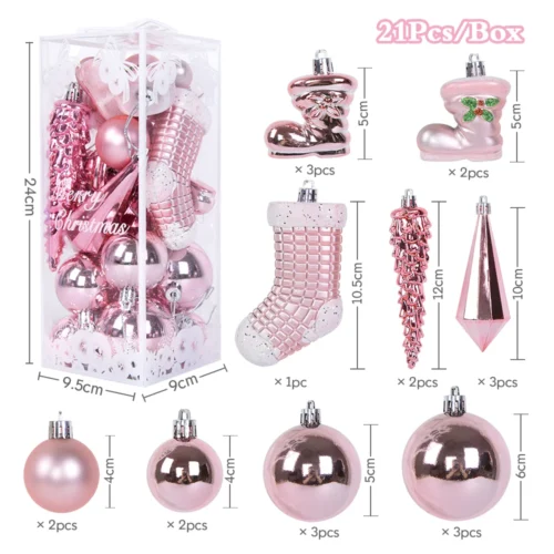 21pcs Christmas Ball Ornaments – Ice Pendants for Xmas Tree, Home Decorations, Navidad, & New Year Gifts