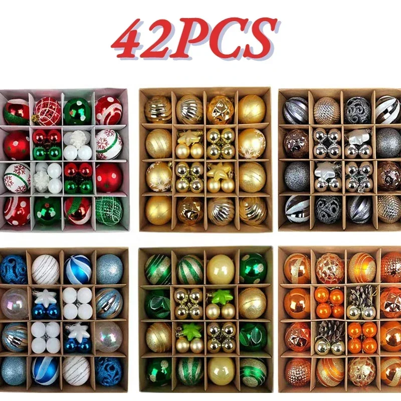 42pcs Christmas Tree Balls – 6cm & 3cm Multicolor Ornaments, Set for Home & Party Decorations