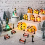 Snowman & Santa Claus Christmas LED Light Ornaments – Resin Micro Landscape House for Kids Gifts, Xmas Home & Bedroom Decoration