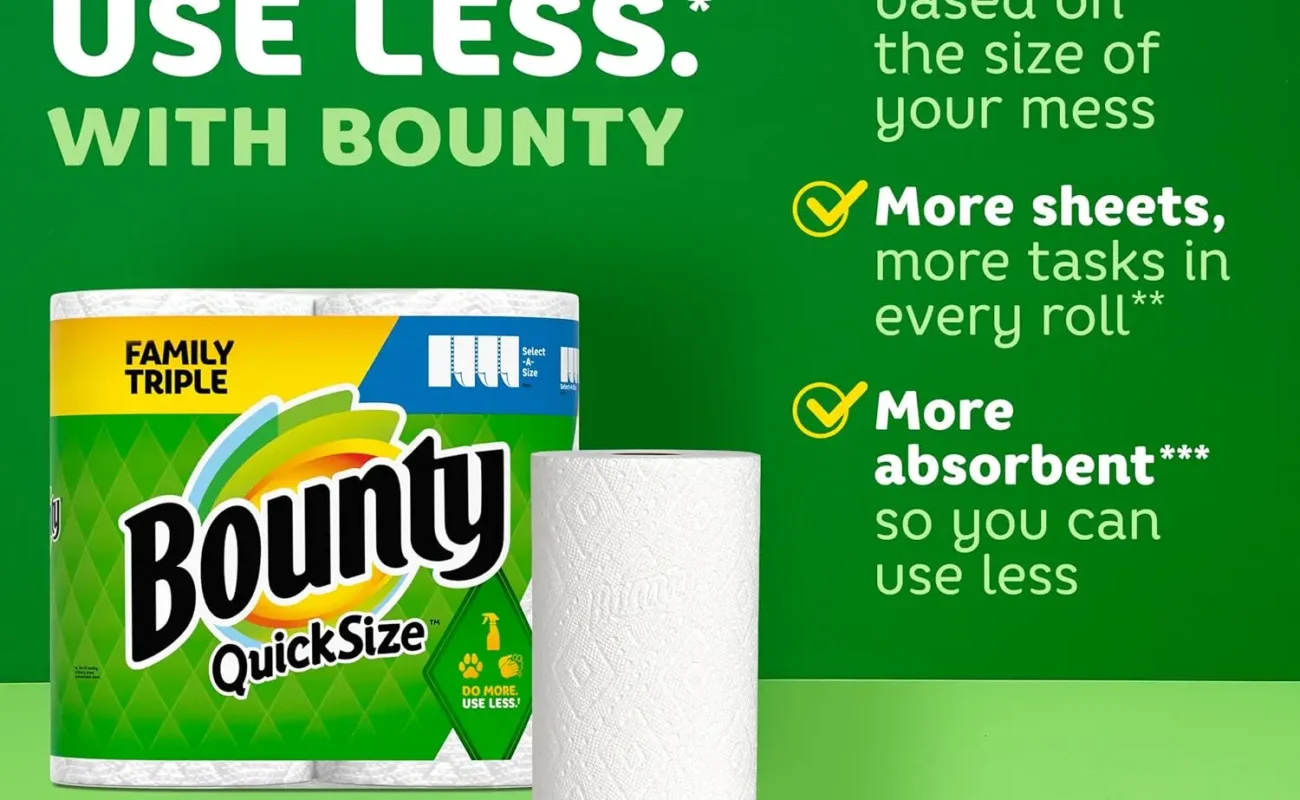 Bounty Quick-Size Paper Towels, White, 12 Family Triple Rolls = 36 Regular Rolls