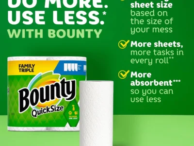 Bounty Quick-Size Paper Towels, White, 12 Family Triple Rolls = 36 Regular Rolls