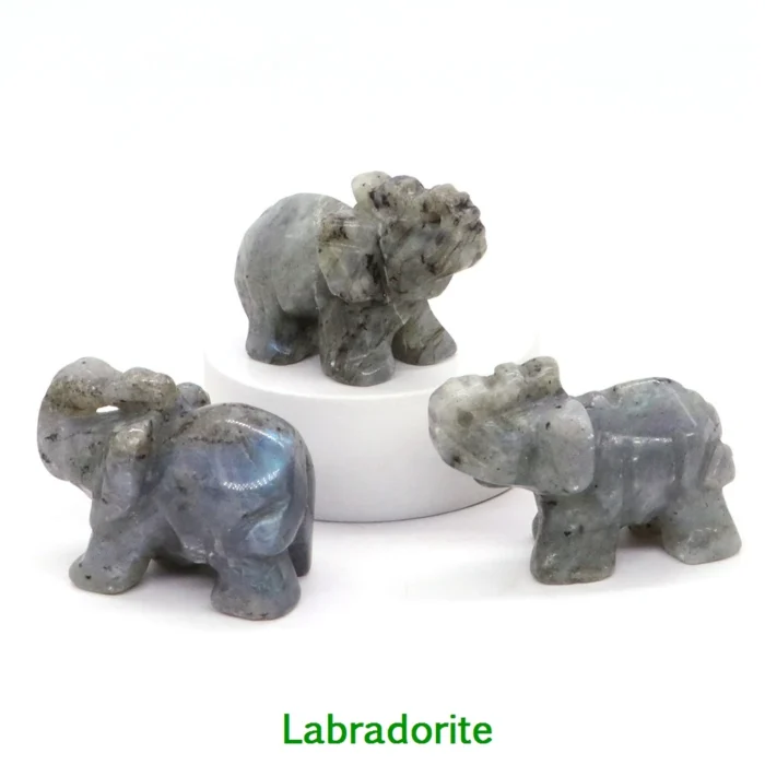 1.5" Elephant Statue - Natural Crystal Rose Quartz, Amethyst, Obsidian Carved Animal Figurines | Home Decor Craft