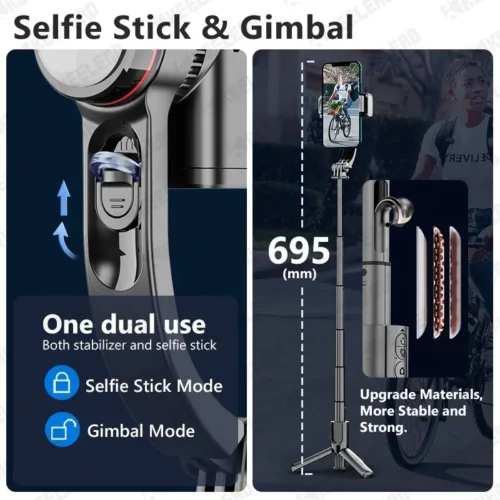 KEELEAD Selfie Stick Gimbal, Extendable Tripod with Fill Light, Bluetooth Remote, Face Recognition - Image 4