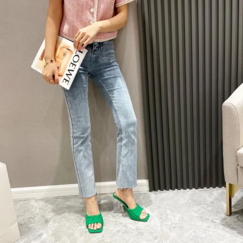 Open Toe Women's Slippers - Fashion Narrow Band Slip-On High Heel Slides, Ladies Outdoor Dress Beach Sandalias