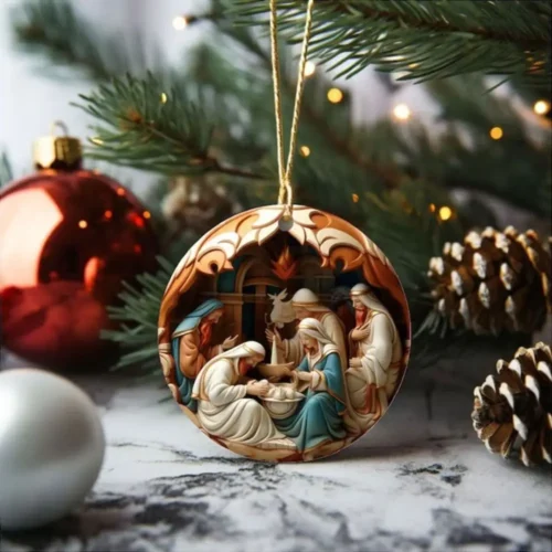 New Creative Painted Nativity Christmas Pendant – Acrylic Hangable Tree Ornaments for Home Decor