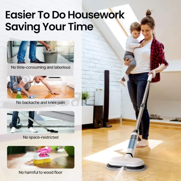 Cordless Electric Mop – Dual Motor Electric Rotary Mop with Detachable Water Tank, LED Headlights, and Laminated Panel