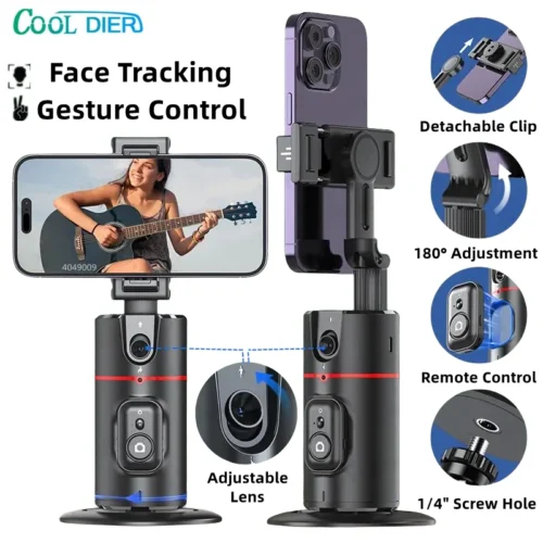 COOL DIER 360° Gimbal Stabilizer, AI Auto Tracking, Desktop Smartphone Stabilizer with Remote Control