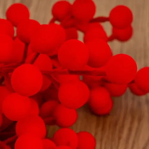 Christmas Flocking Berry Branches – Artificial Red Berries with 12 Heads for Xmas Tree Ornaments & New Year Party Decor