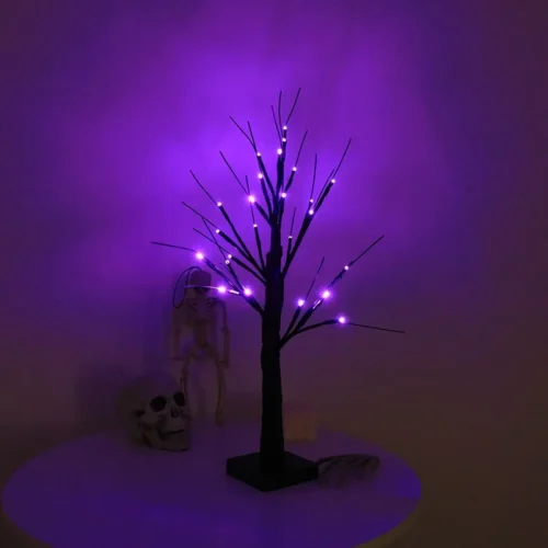 60CM Orange Purple Halloween Adjustable Birch Tree – 24 LED Light - Image 2