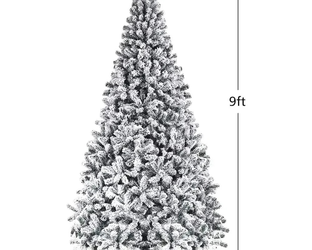 9FT Flocked Snow Pine Christmas Tree – Premium PVC with Solid Metal Stand, Full Supplies, & Free Freight/ US Warehouse