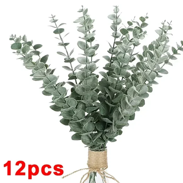 12/24/36 PC Artificial Eucalyptus Leaves – Silk Green Stems for DIY Bouquets, Weddings, Parties, & Home Decor