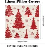 Christmas Pillow Covers 18x18 – Set of 4 Red Throw Pillowcases, Snowflake Farmhouse Linen Cushion Cases for Holiday Decorations