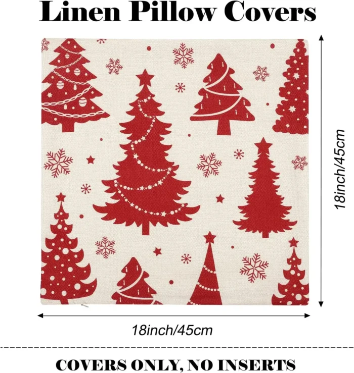 Christmas Pillow Covers 18x18 – Set of 4 Red Throw Pillowcases, Snowflake Farmhouse Linen Cushion Cases for Holiday Decorations