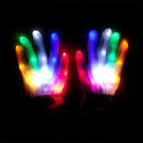 1 Pair LED Gloves – Neon Glowing Costume for Halloween, Luminous Flashing Skull Gloves