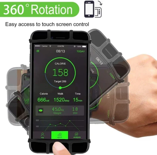 Wristband Phone Holder, 360° Rotating Running Armband with Key Pocket and Earphone Holder