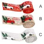 Christmas Wired Ribbons – 2m Buffalo Plaid, Vintage Truck & Trees, Wired Edge for Xmas DIY Wrapping & Floral Craft