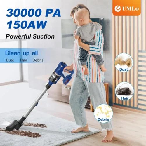 Powerful UMLo V11 Cordless Vacuum Cleaner – 30kPa Suction, 60-Min Runtime, 300W Motor, Lightweight